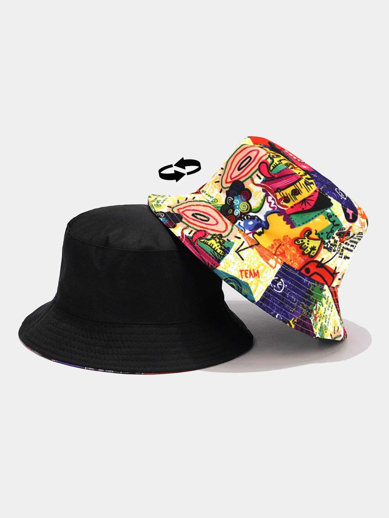 Abstrakter Cartoon-Graffiti-Druck Wende-Bucket-Hut - Image 2