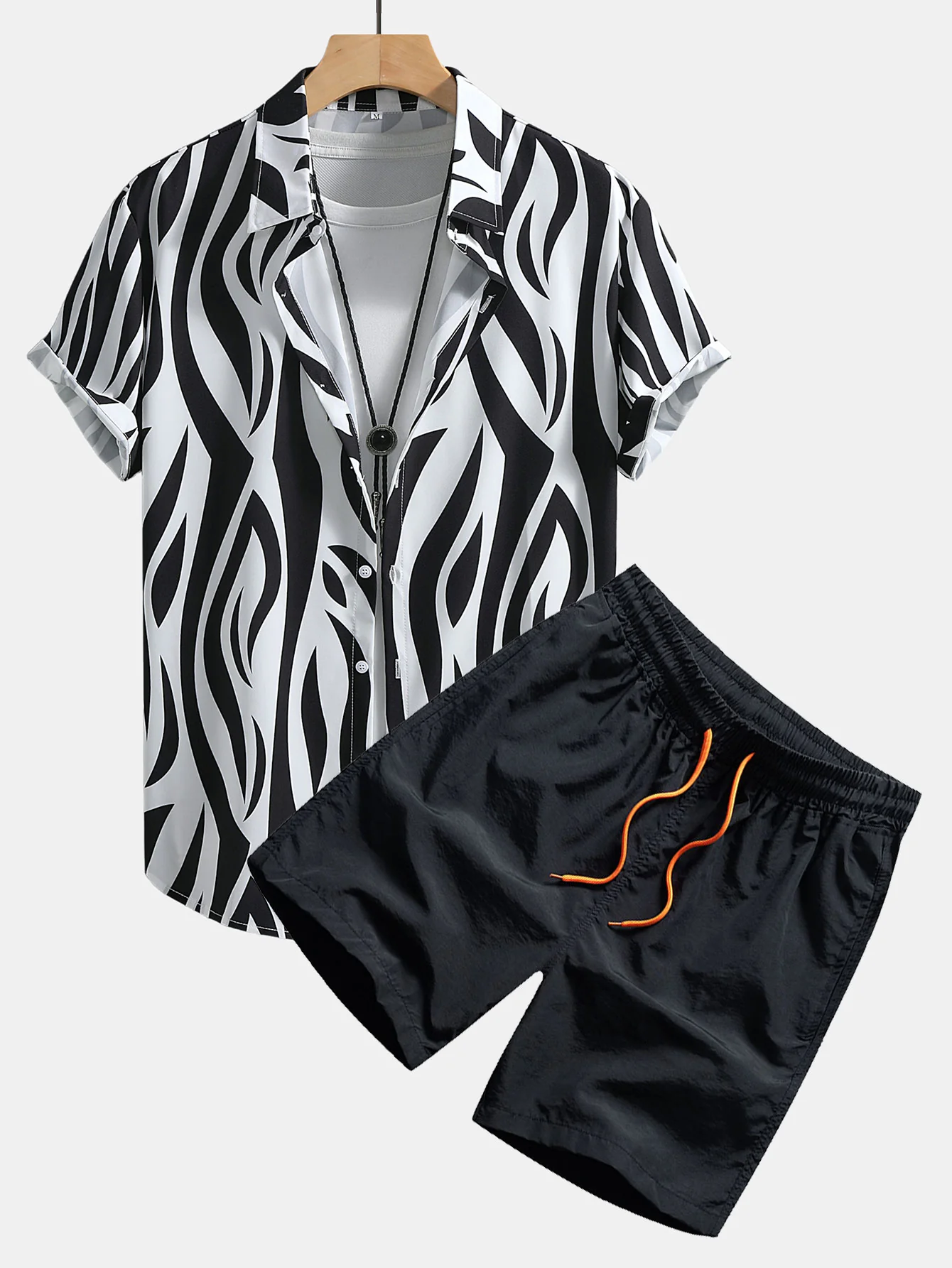 Abstract Print Button Up Shirt & Swim Shorts