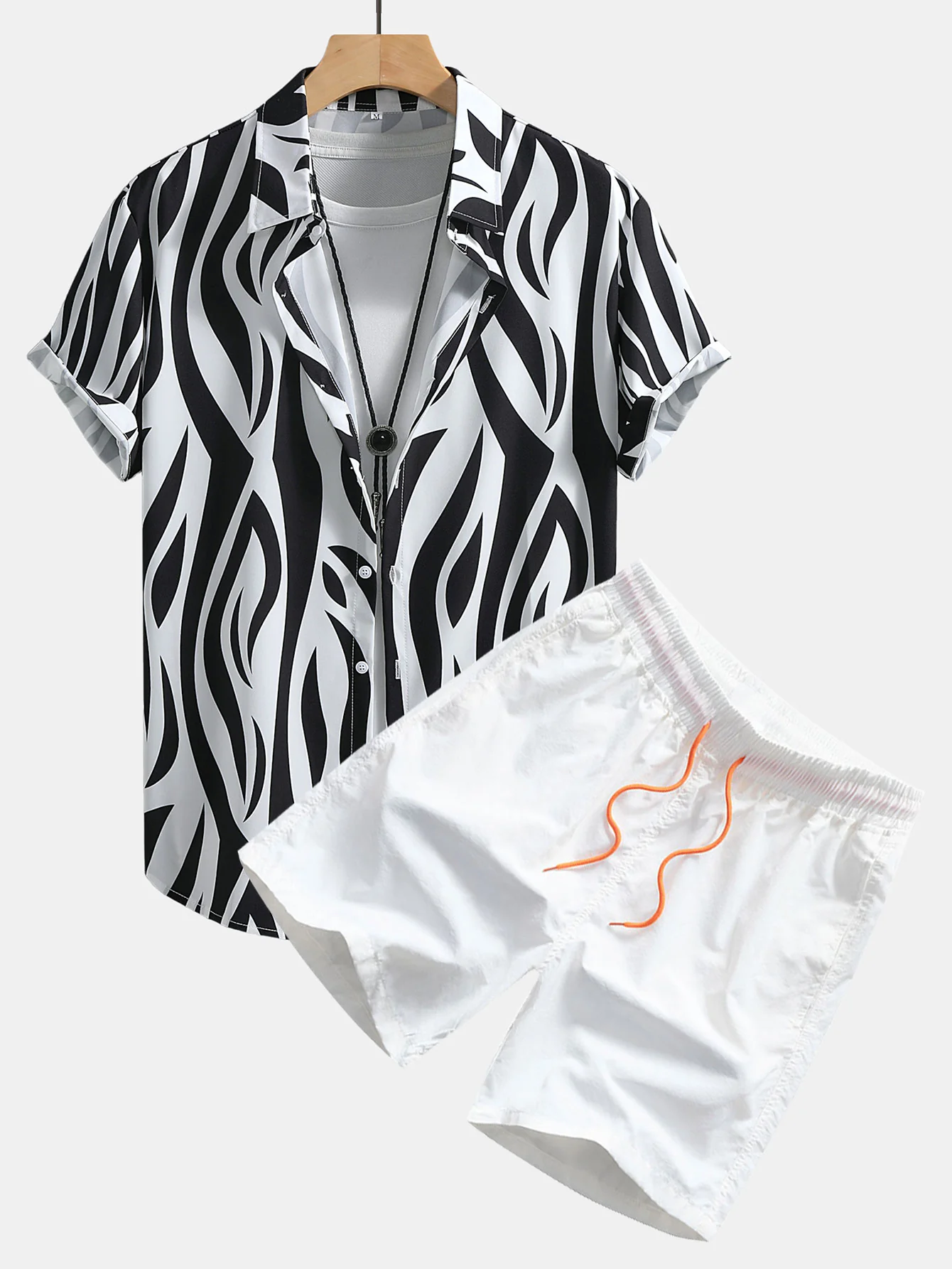 Abstract Print Button Up Shirt & Swim Shorts - Image 2