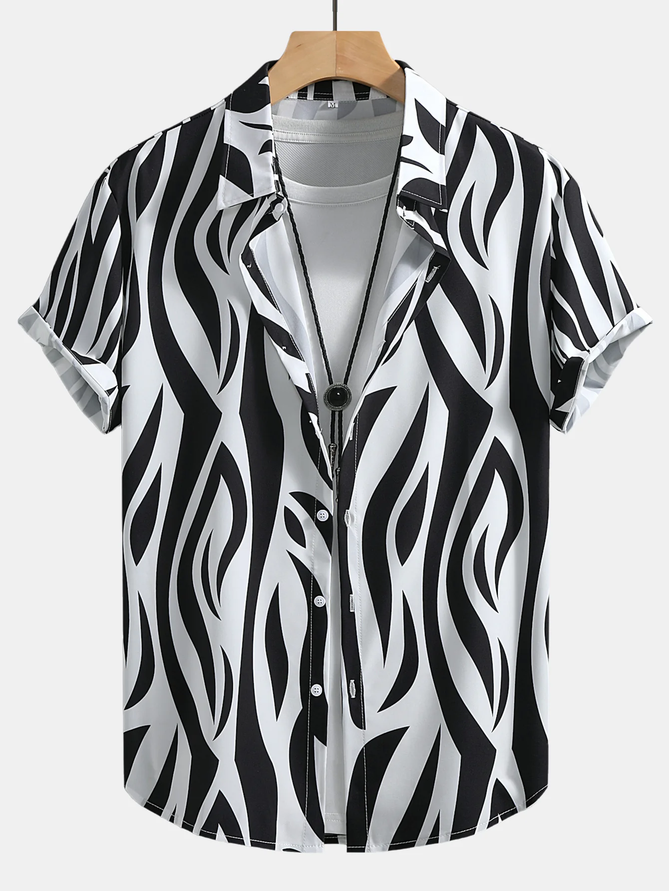 Abstract Print Button Up Shirt & Swim Shorts - Image 3