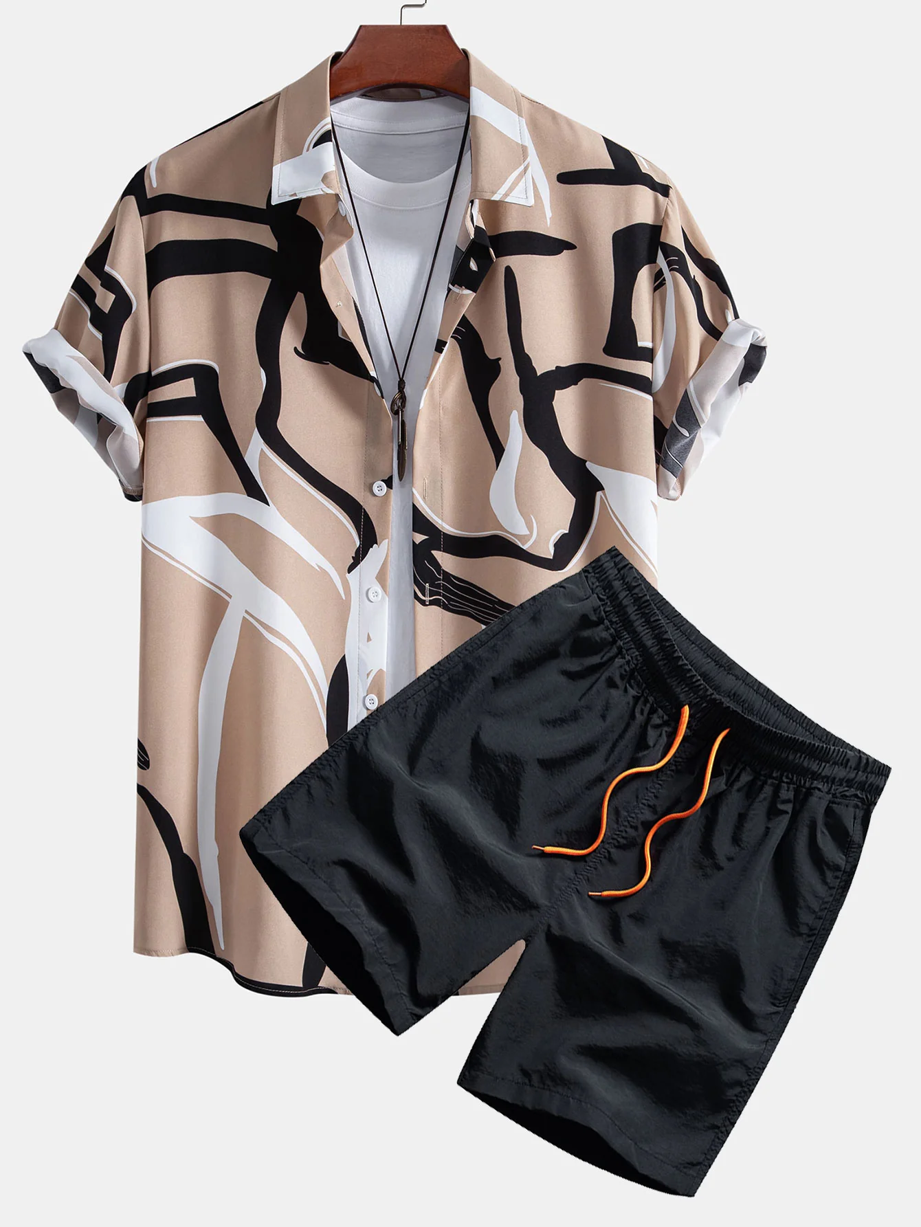 Abstrakte Druck Hemd mit Knopfleiste & Badehose - Image 2