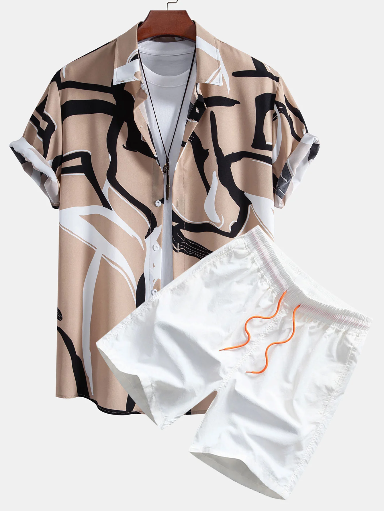 Abstrakte Druck Hemd mit Knopfleiste & Badehose - Image 3