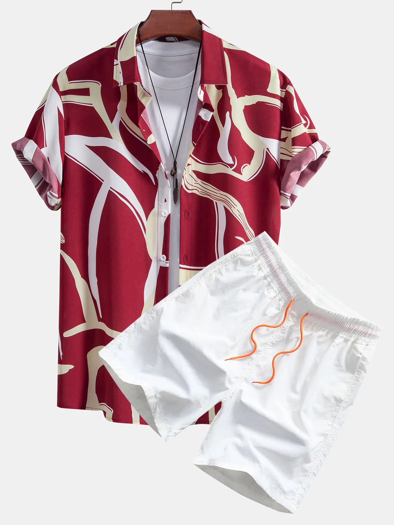 Abstrakte Druck Hemd mit Knopfleiste & Badehose - Image 4