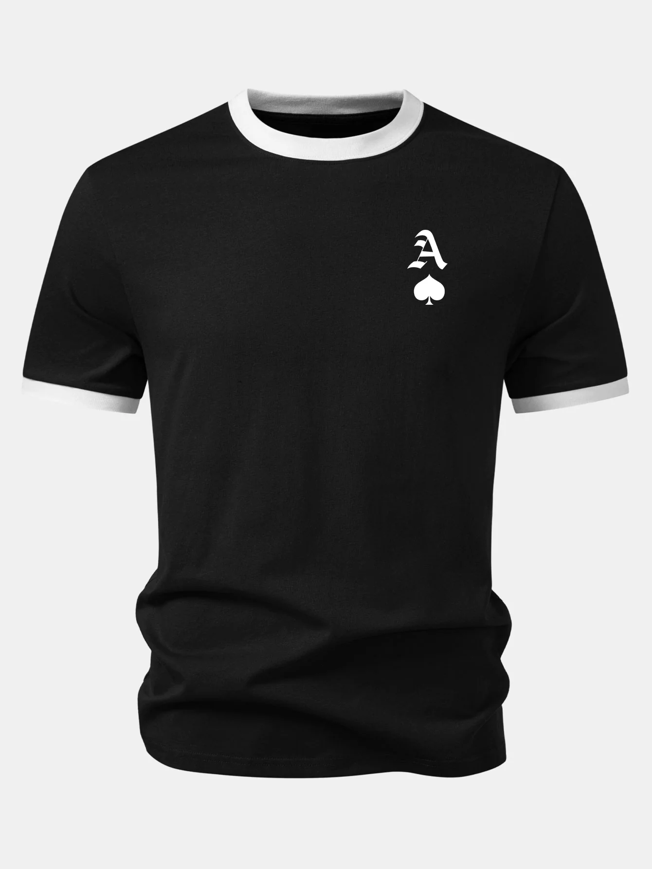 Ace Of Spades Print Contrast Ringer T-Shirt