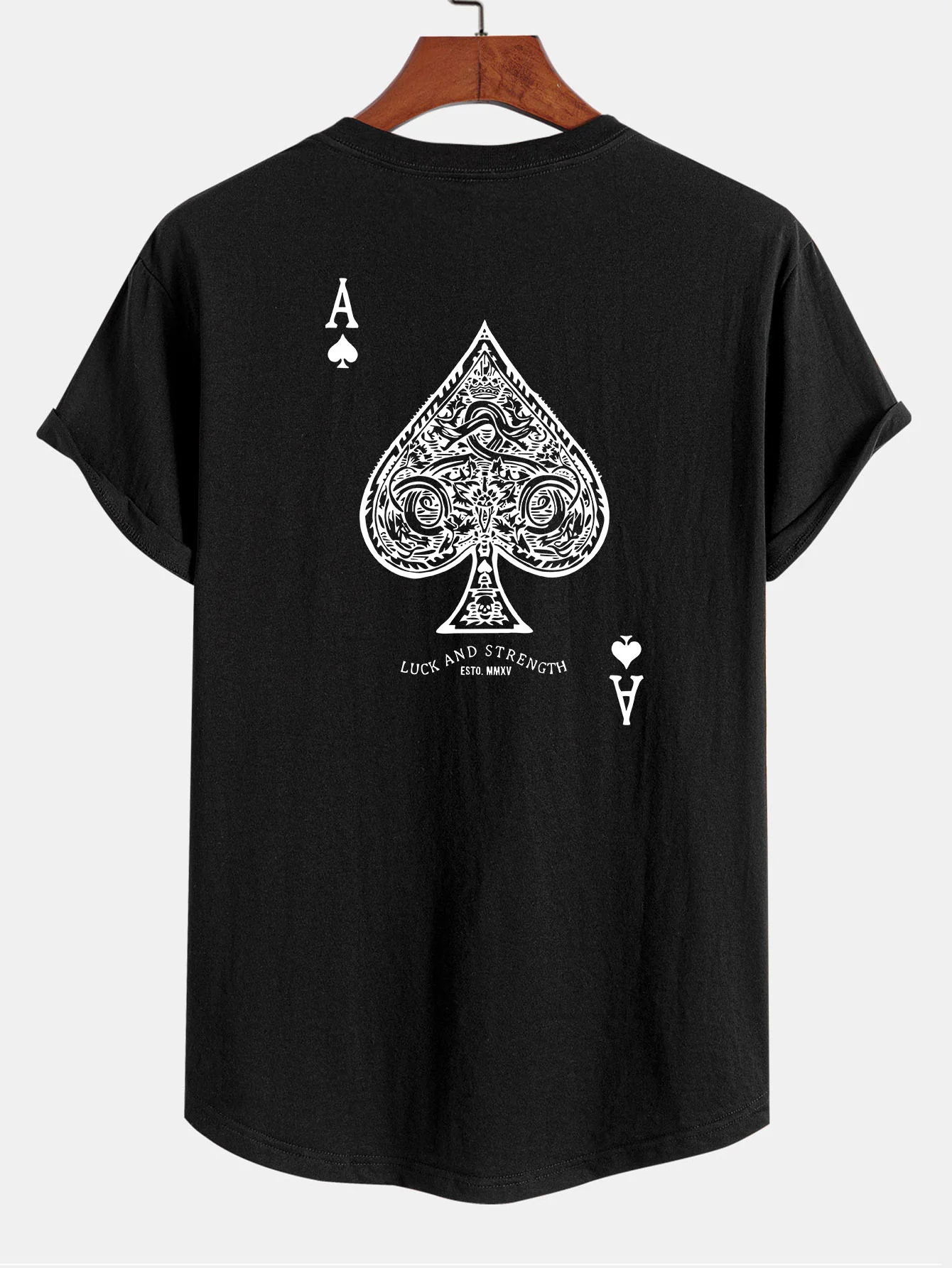 Ace Of Spades Print Baumwolle Arc Saum T-Shirt - Image 2
