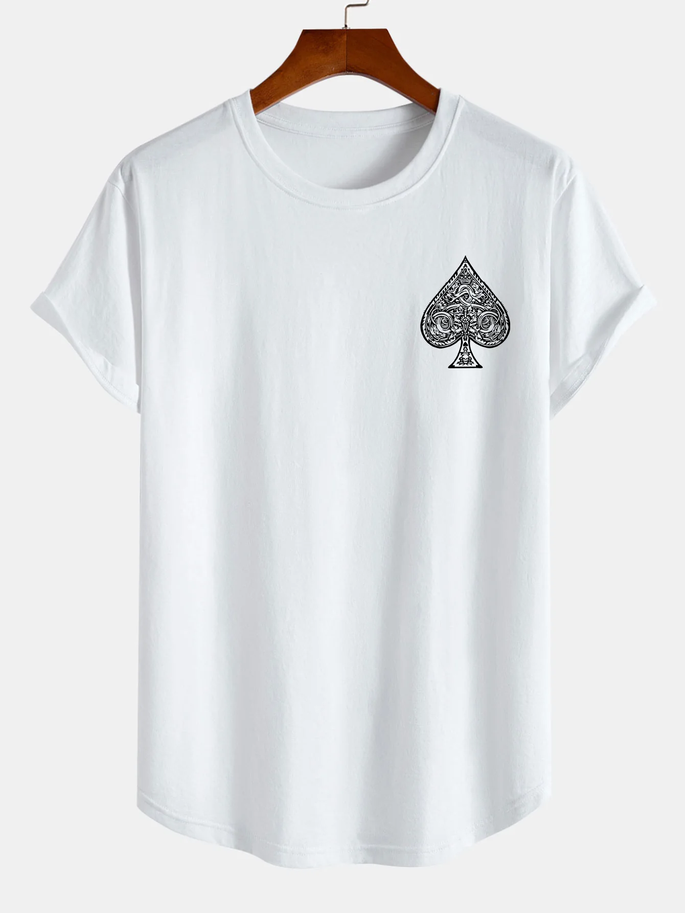 Ace Of Spades Print Baumwolle Arc Saum T-Shirt - Image 3