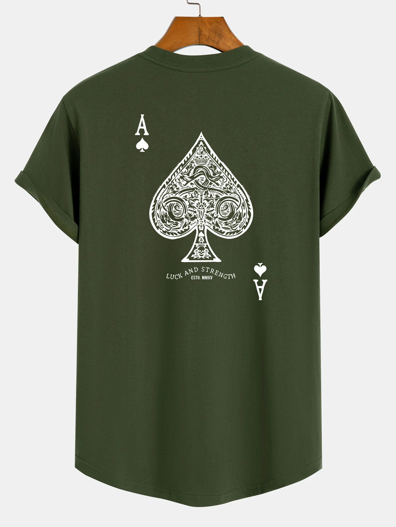Ace Of Spades Print Baumwolle Arc Saum T-Shirt - Image 8