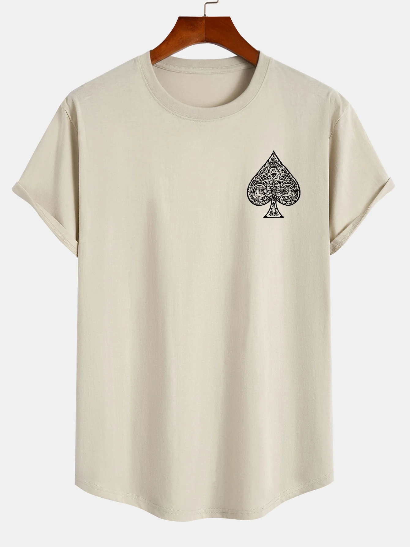 Ace Of Spades Print Baumwolle Arc Saum T-Shirt - Image 9
