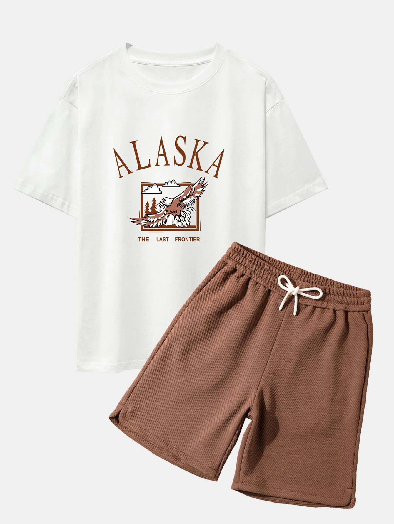 Alaskan Eagle Print Schwergewicht Übergröße T-Shirt & Twill Jacquard Shorts