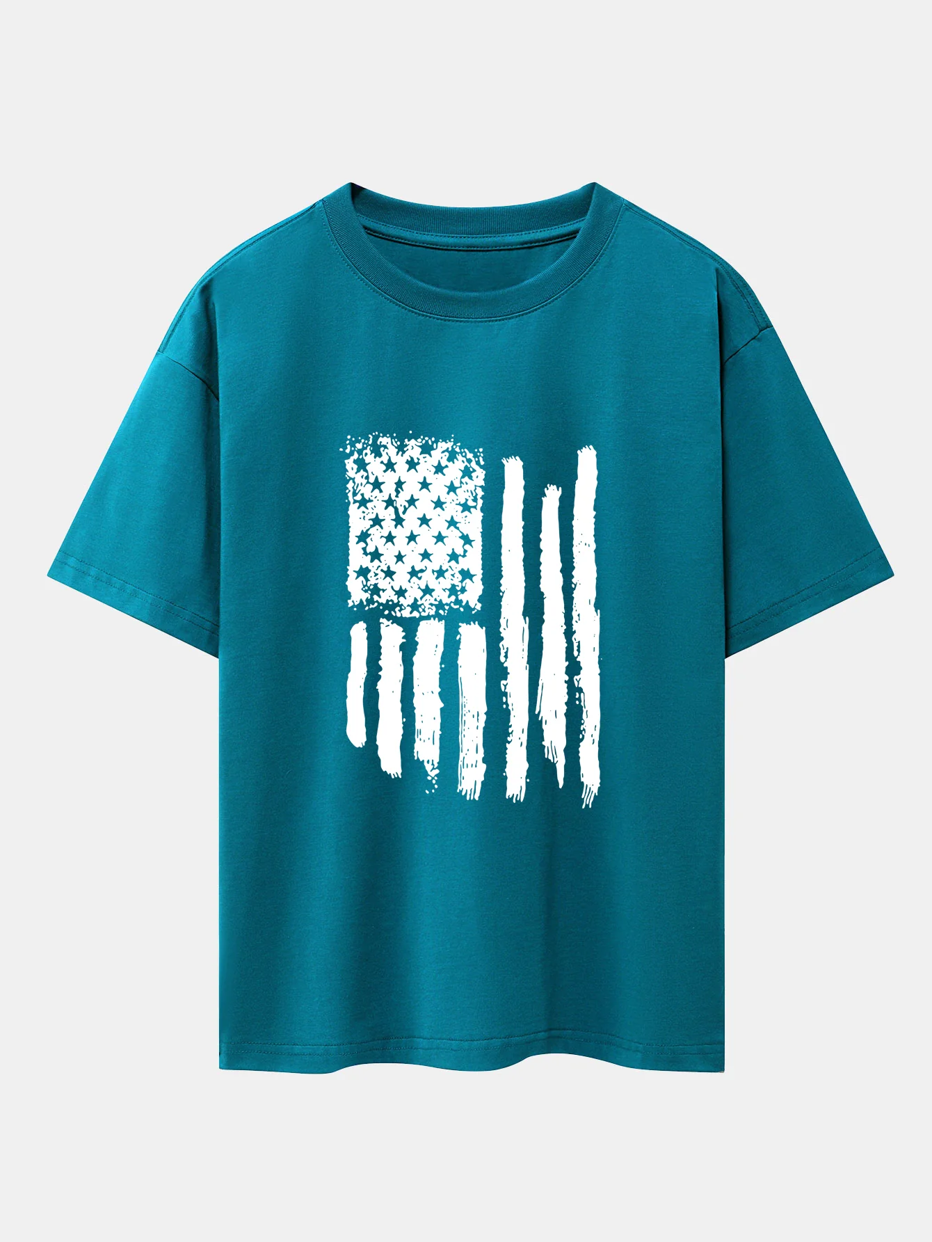 Oversize-T-Shirt mit amerikanischem Flaggen-Print und überschnittenen Schultern - Image 7
