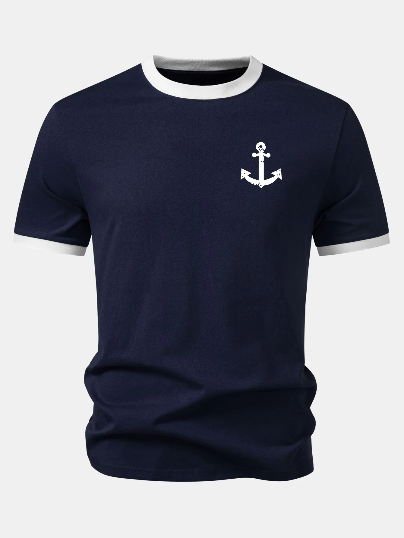 Anchor Print Contrast Ringer T-Shirt