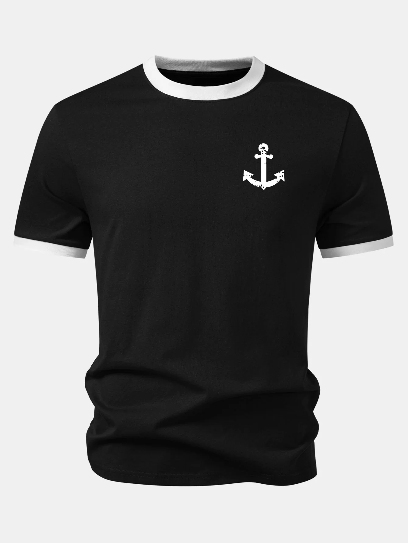 Anchor Print Contrast Ringer T-Shirt - Image 2