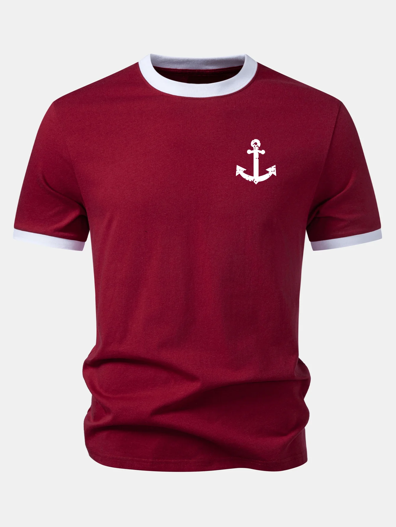 Anchor Print Contrast Ringer T-Shirt - Image 3