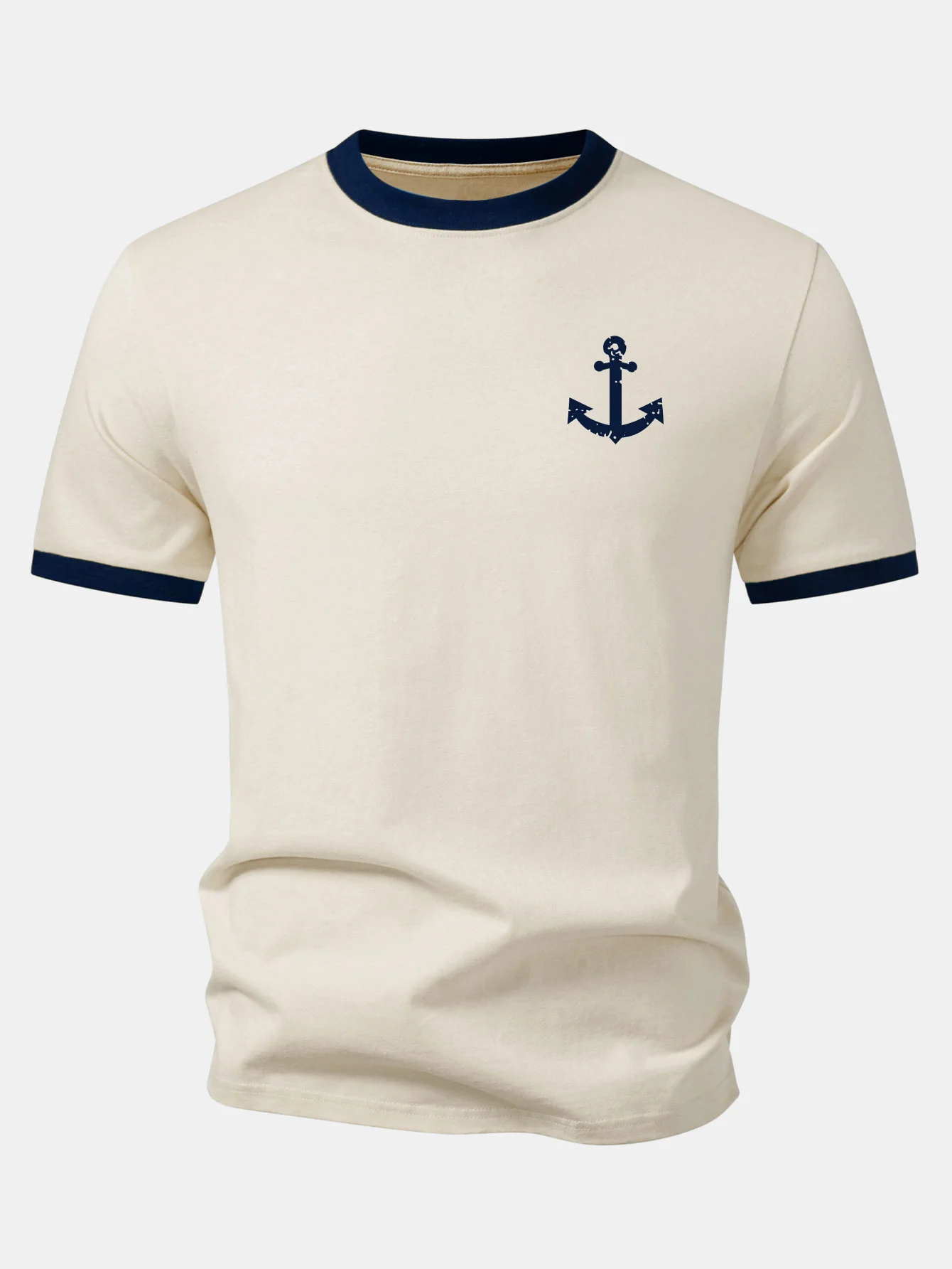 Anchor Print Contrast Ringer T-Shirt - Image 5
