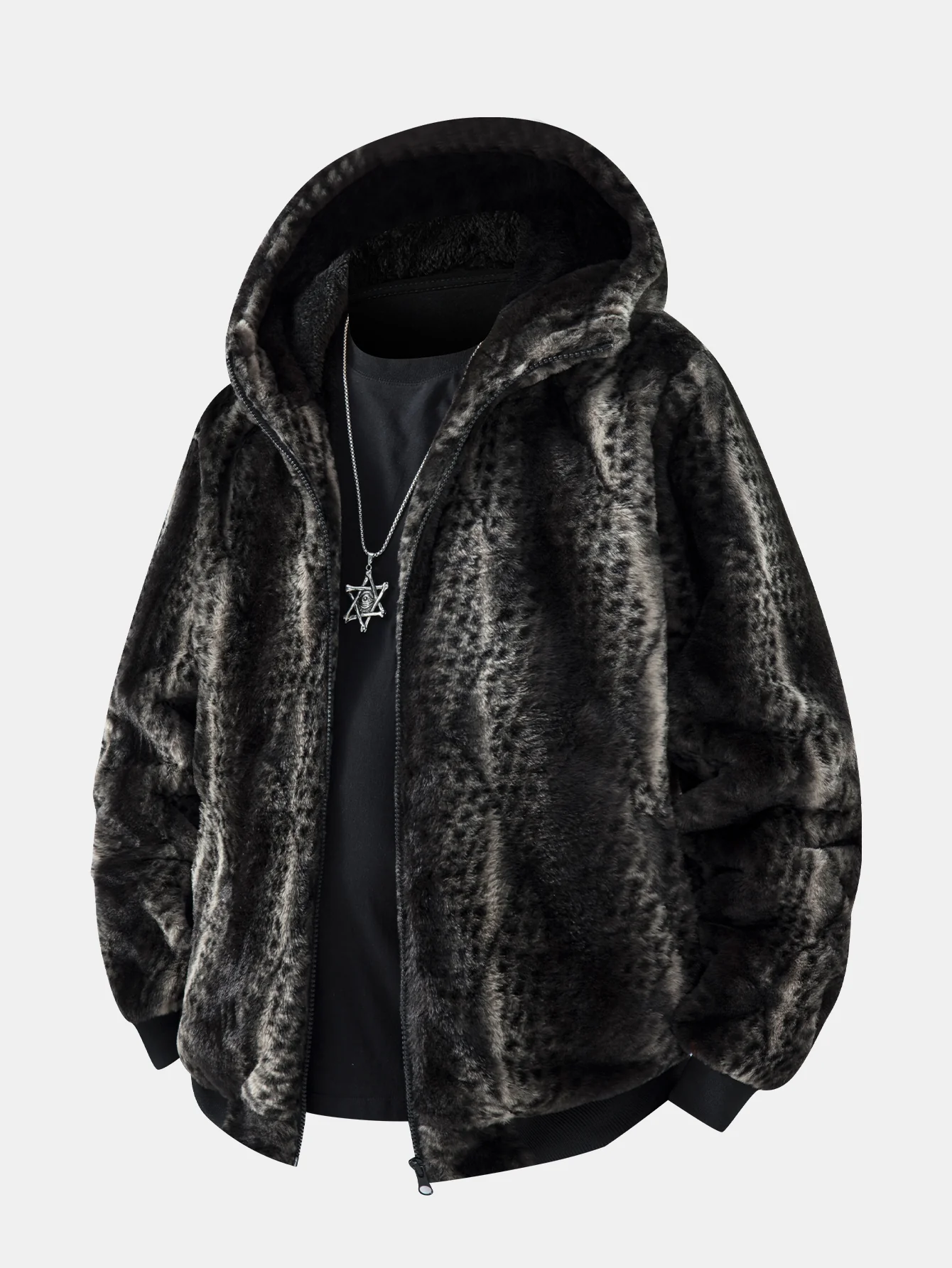Kapuzenjacke mit Tiermuster aus Kunstfell - Image 3