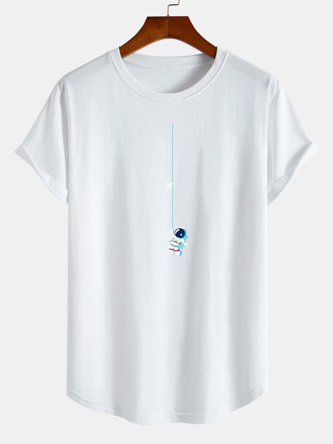 Astronaut An Einer Schnur Druck Baumwolle Bogen Saum T-Shirt - Image 3