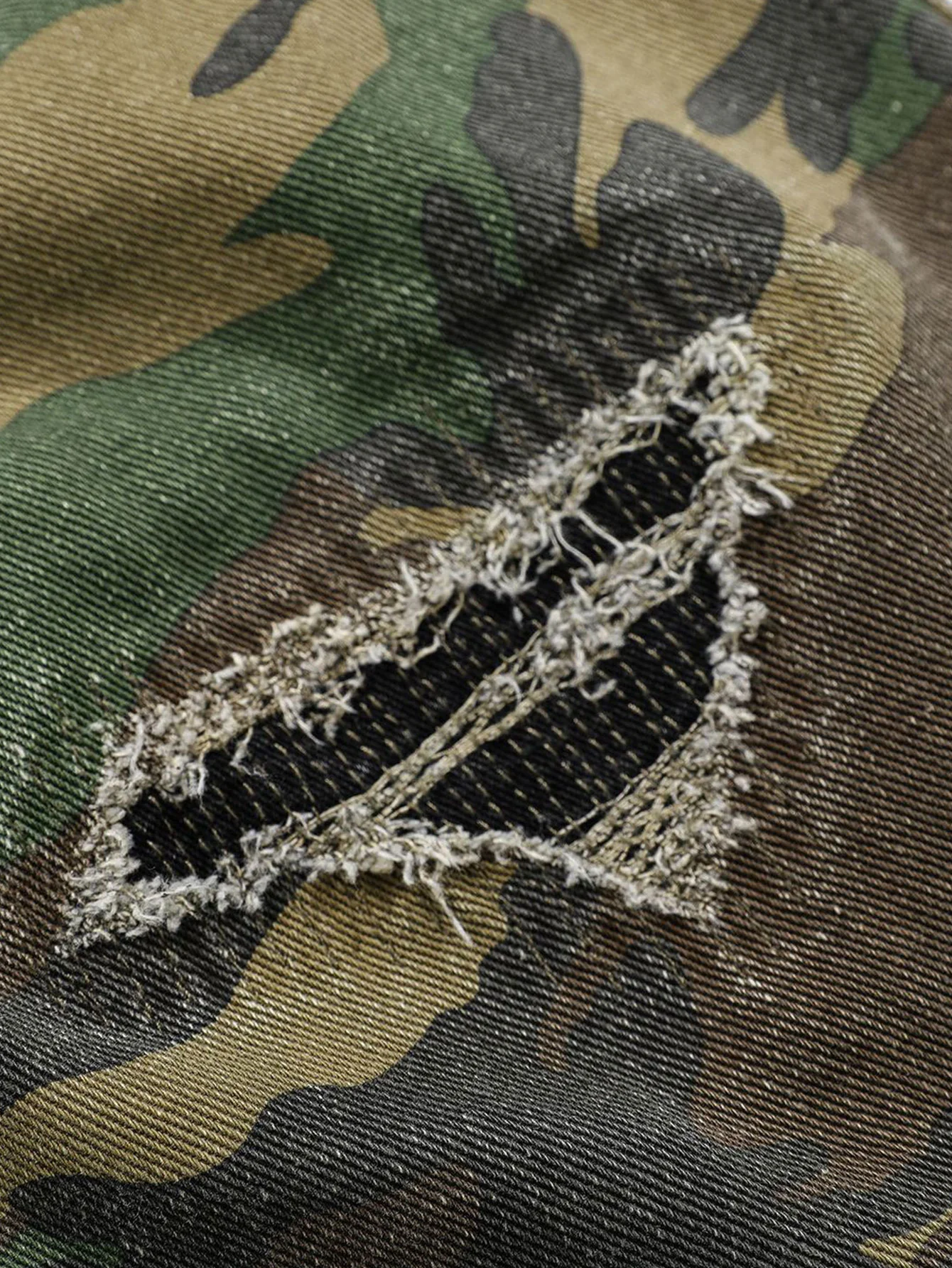 Baggy Passform Camouflage Zerrissene Weite Bein Hose - Image 12