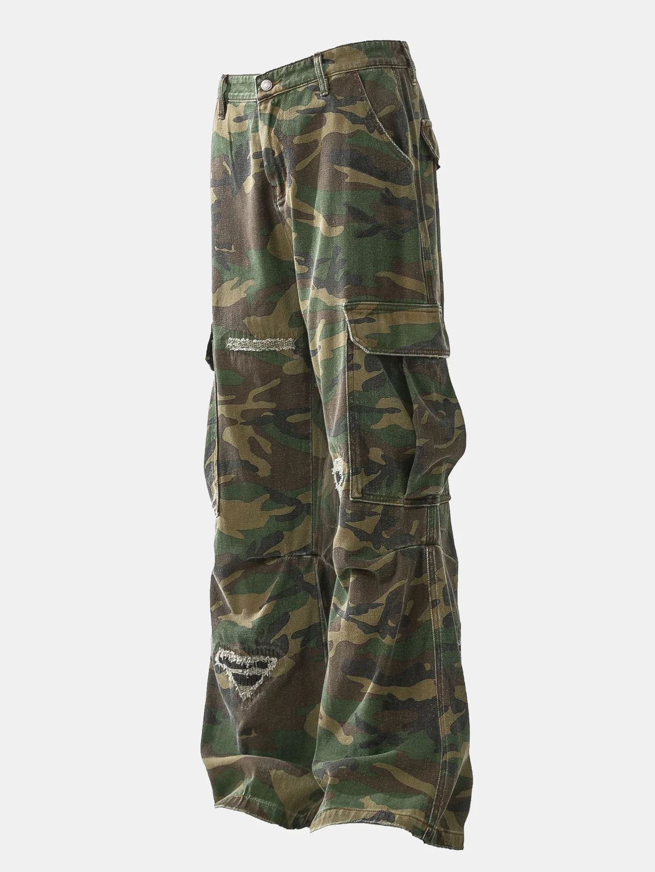 Baggy Passform Camouflage Zerrissene Weite Bein Hose - Image 2