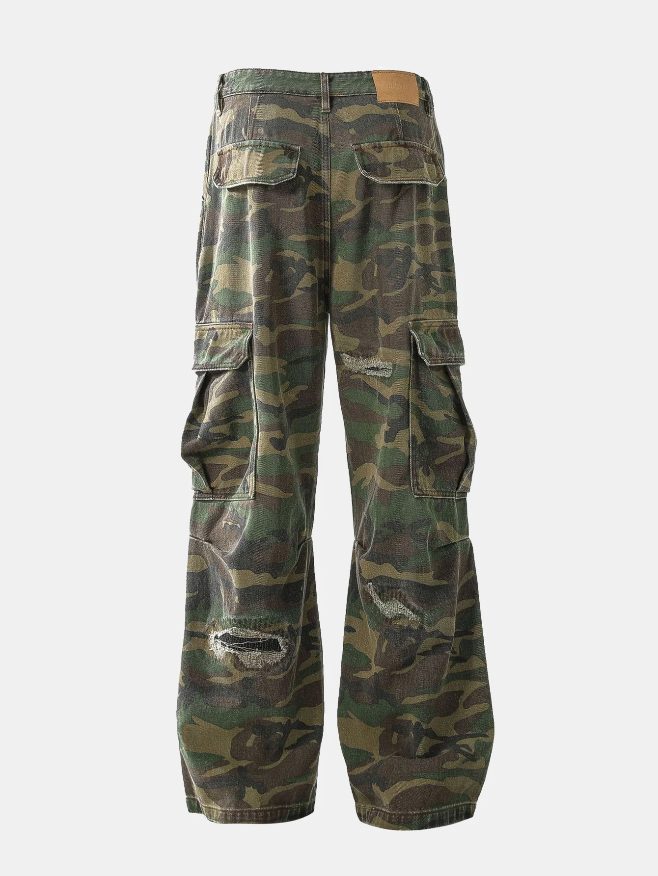 Baggy Passform Camouflage Zerrissene Weite Bein Hose - Image 3