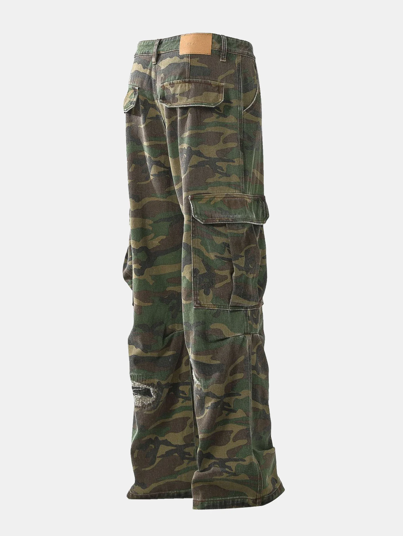 Baggy Passform Camouflage Zerrissene Weite Bein Hose - Image 6