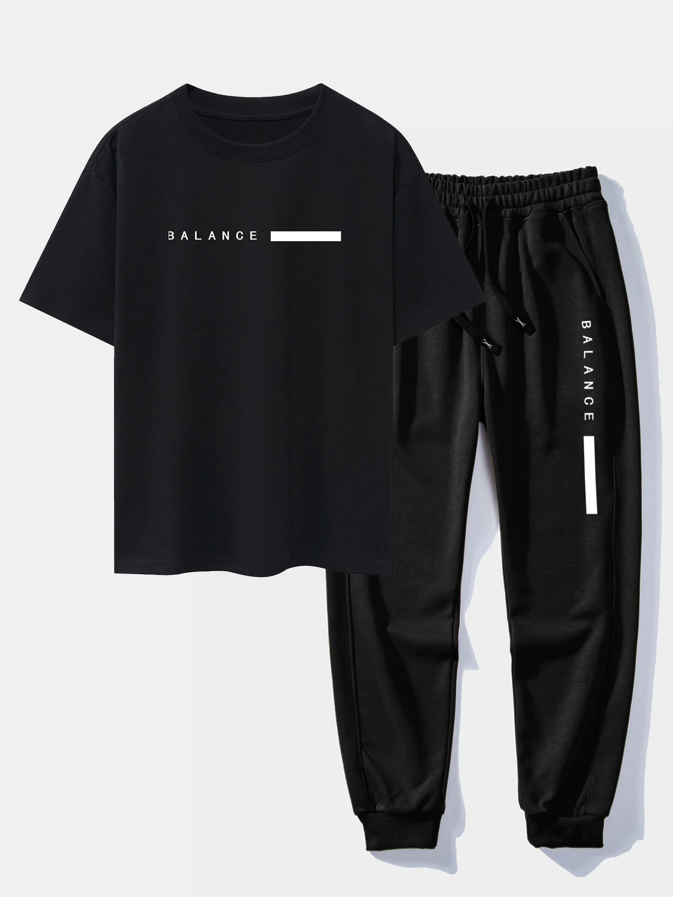 Balance Streifen Druck Drop Shoulder Oversize T-Shirt & Jogginghosen - Image 2