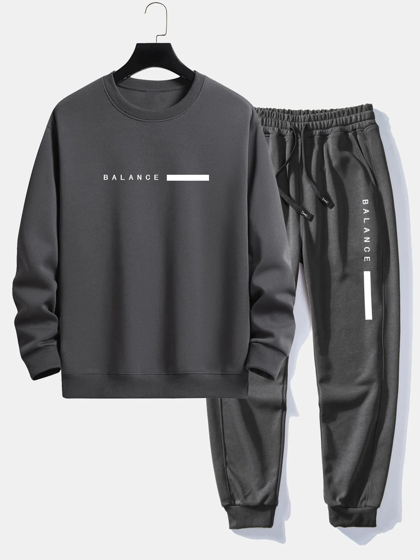 Balance Streifen Druck Relaxed Fit Rundhals Sweatshirt & Jogginghose - Image 2