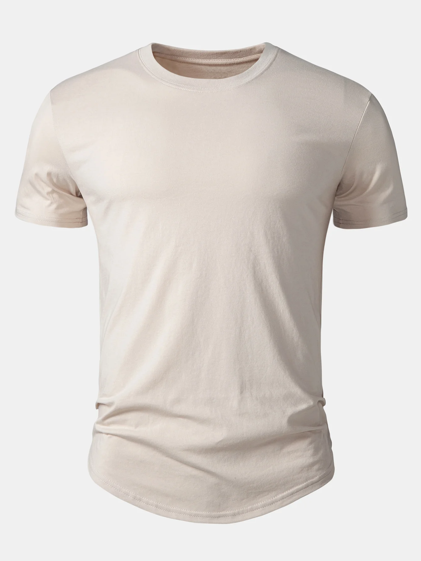 Basic Cotton Arc Hem T-Shirt - Image 5