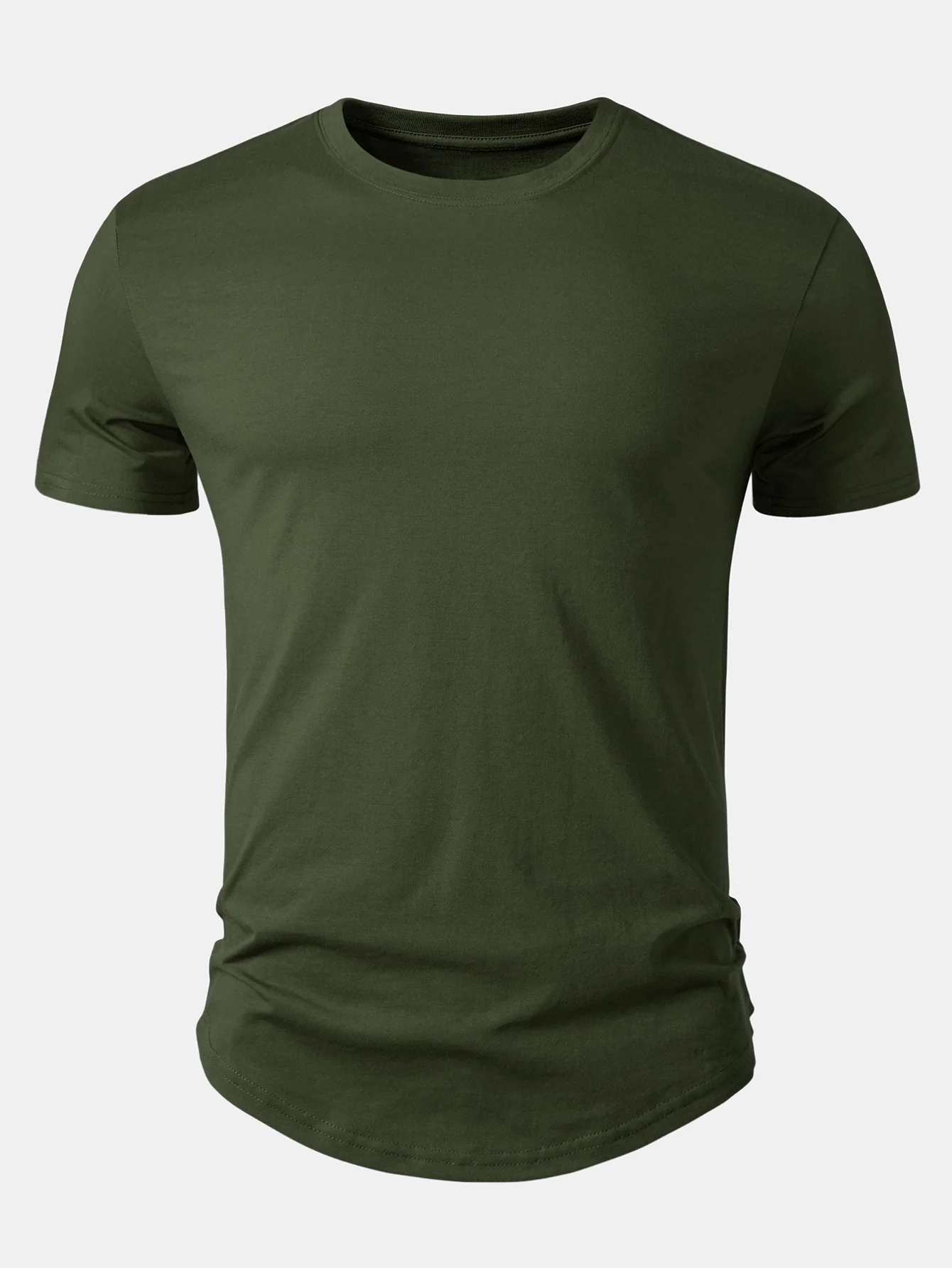 Basic Cotton Arc Hem T-Shirt - Image 7