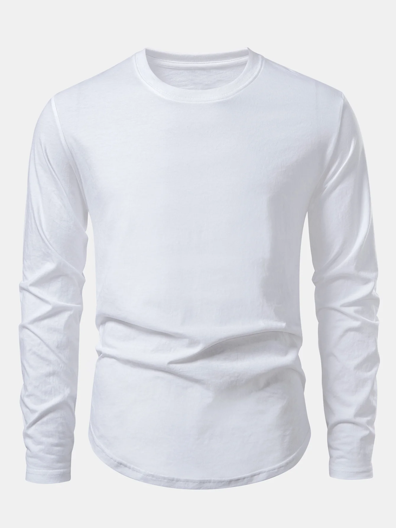 Basic Langarm Baumwolle Arc Saum T-Shirt