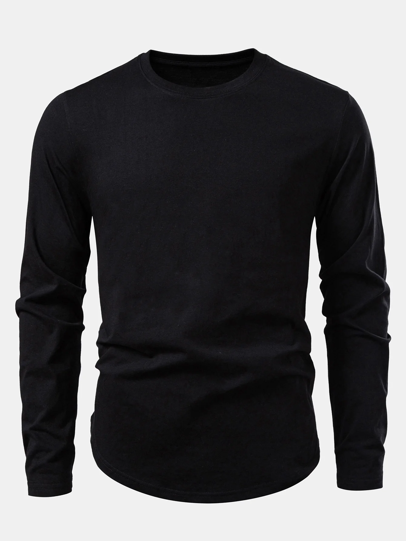 Basic Langarm Baumwolle Arc Saum T-Shirt - Image 3