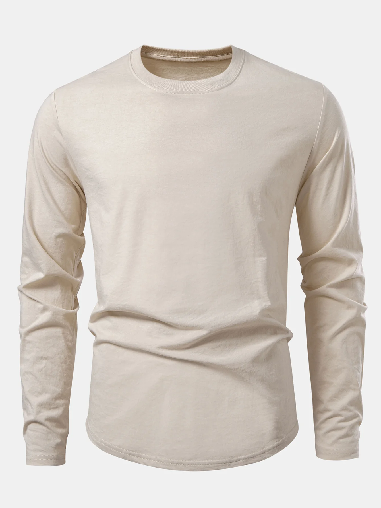 Basic Langarm Baumwolle Arc Saum T-Shirt - Image 5
