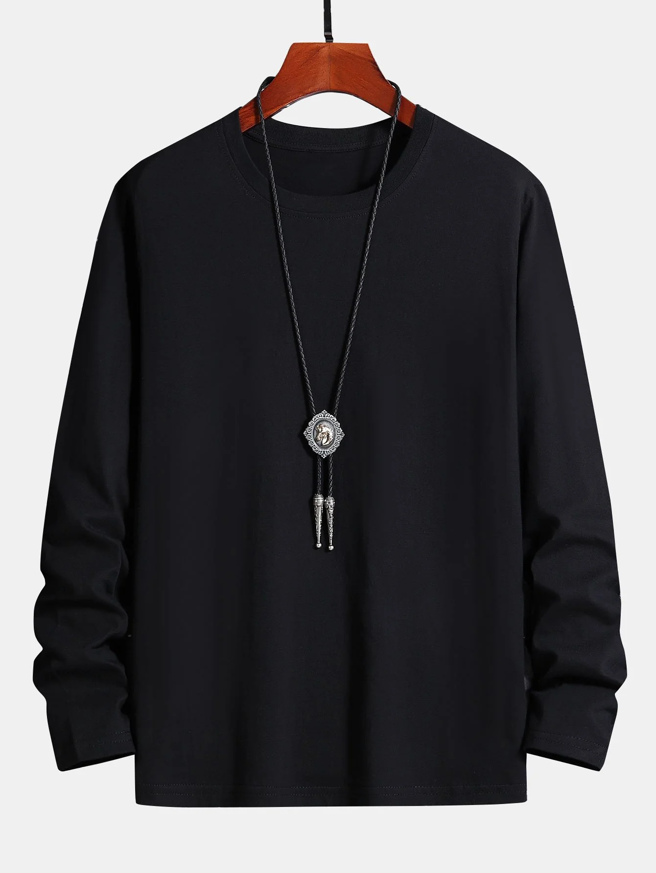 Basic Langarm Baumwoll-T-Shirt