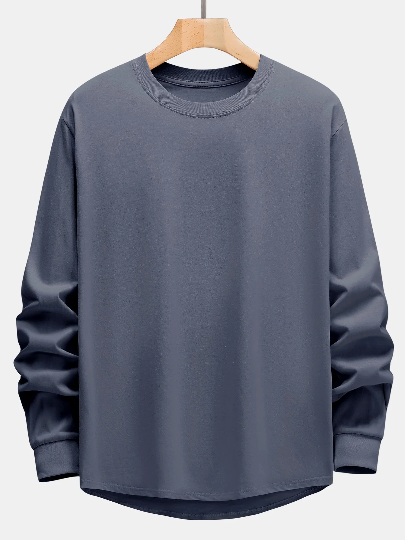 Basic Langarm Schwergewicht Bogen Saum T-Shirt