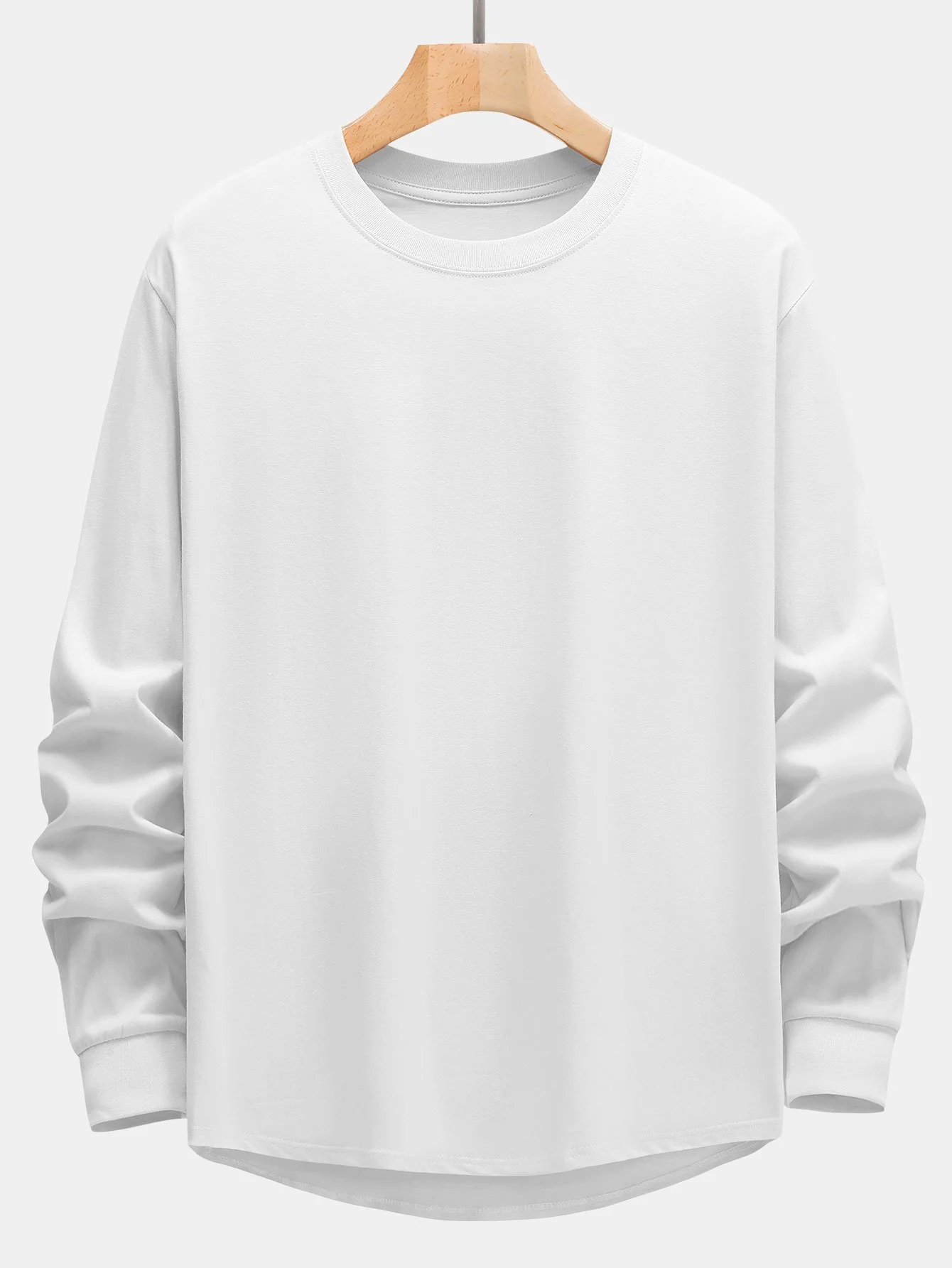 Basic Langarm Schwergewicht Bogen Saum T-Shirt - Image 2