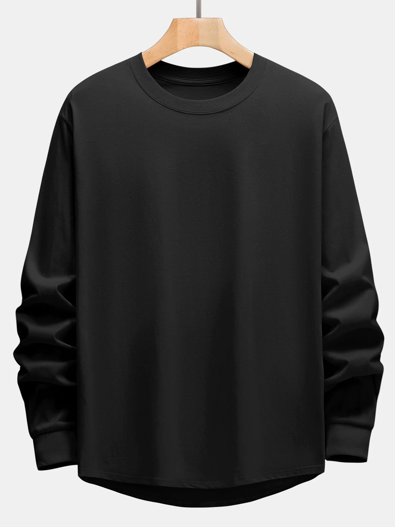 Basic Langarm Schwergewicht Bogen Saum T-Shirt - Image 3