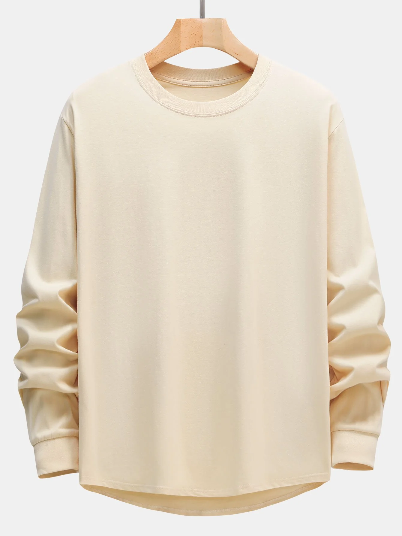 Basic Langarm Schwergewicht Bogen Saum T-Shirt - Image 4