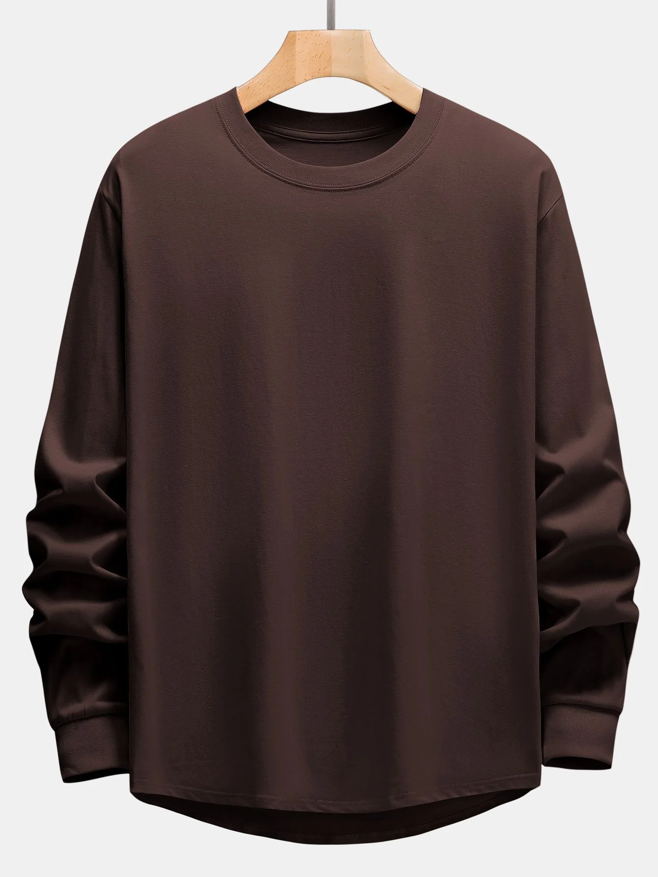 Basic Langarm Schwergewicht Bogen Saum T-Shirt - Image 6