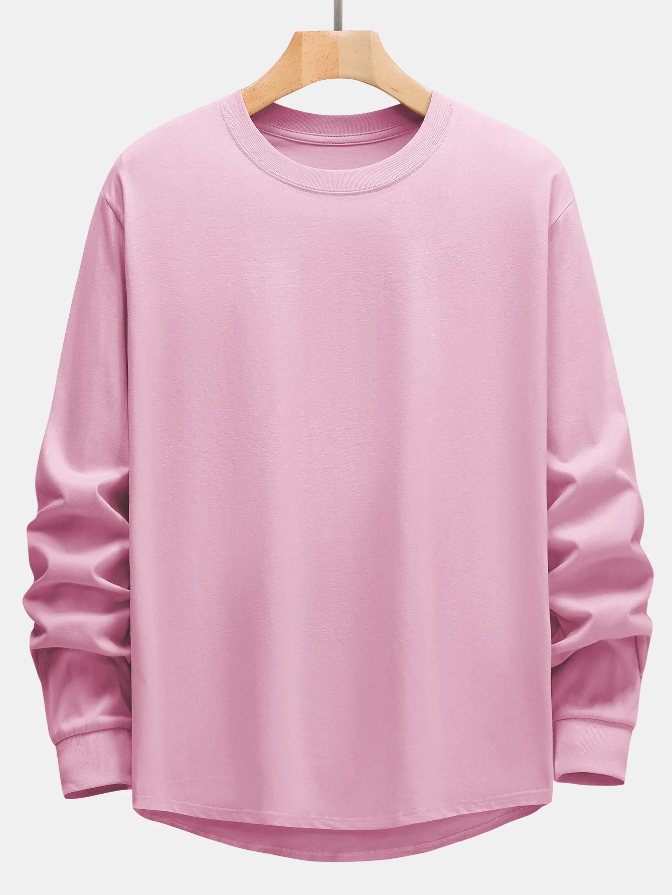 Basic Langarm Schwergewicht Bogen Saum T-Shirt - Image 7