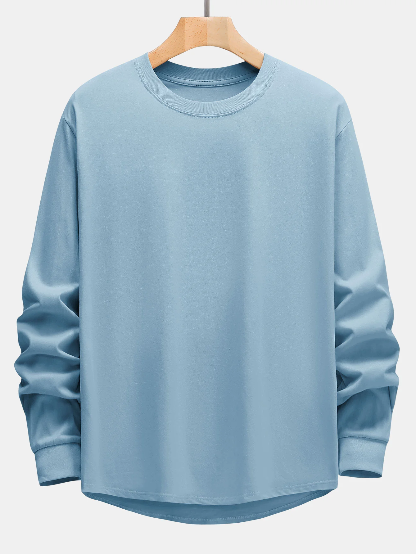 Basic Langarm Schwergewicht Bogen Saum T-Shirt - Image 8