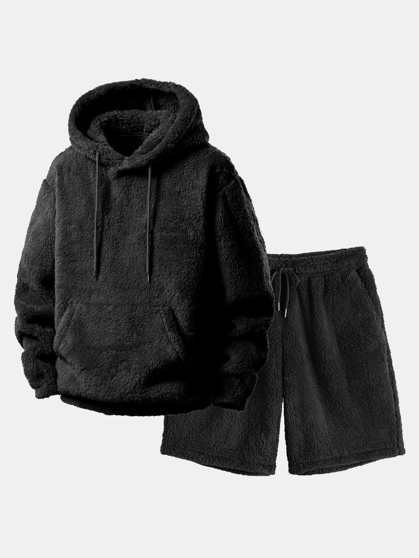 Basic Teddy Hoodie & Teddy Drawstring Shorts - Image 2