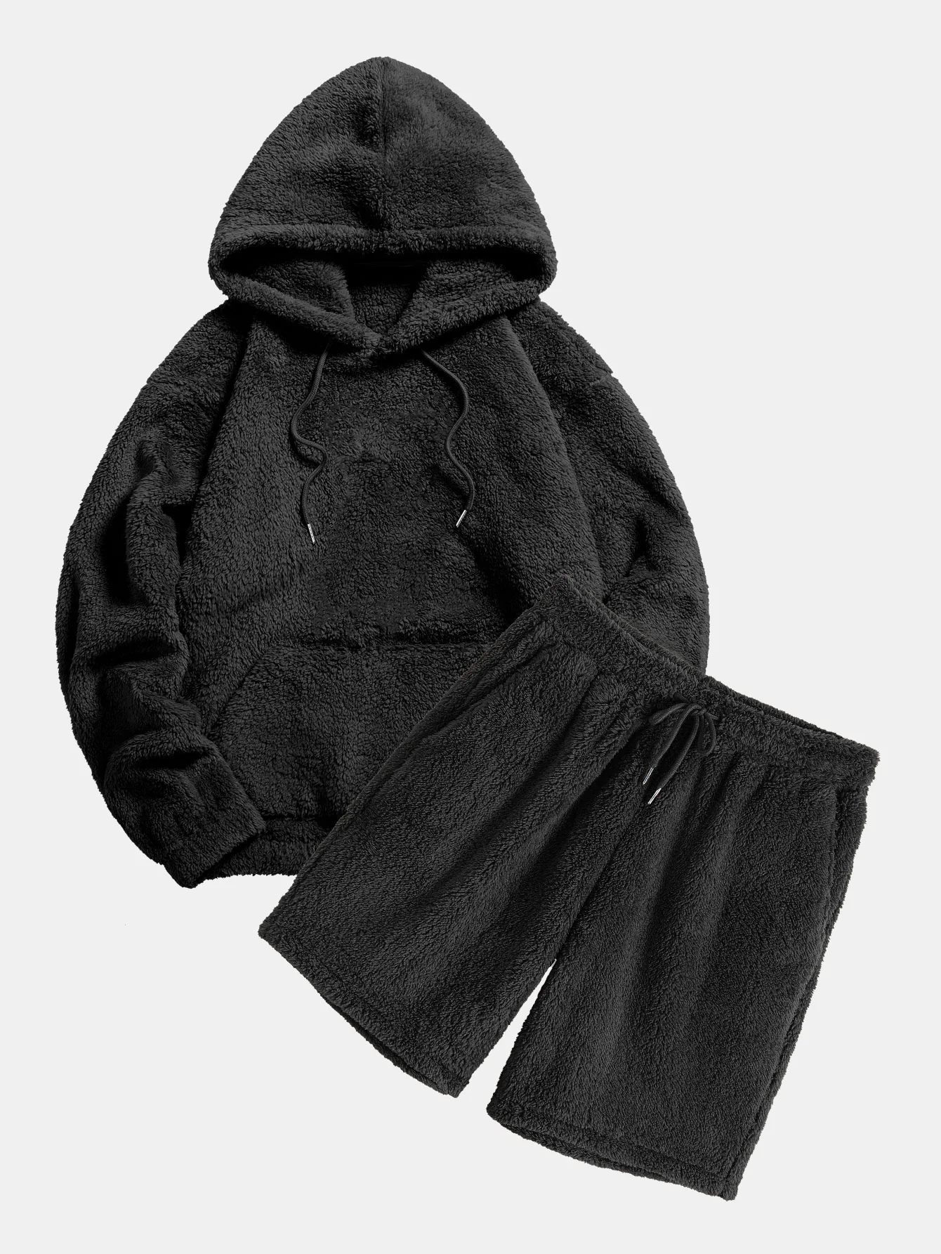 Basic Teddy Hoodie & Teddy Drawstring Shorts - Image 2