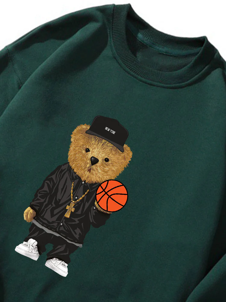 Basketball Bär Druck Rundhals Entspanntes Sweatshirt - Image 2
