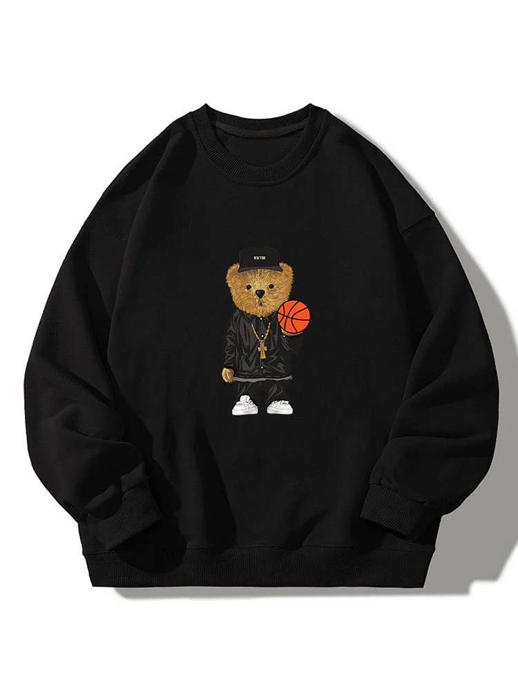 Basketball Bär Druck Rundhals Entspanntes Sweatshirt - Image 3