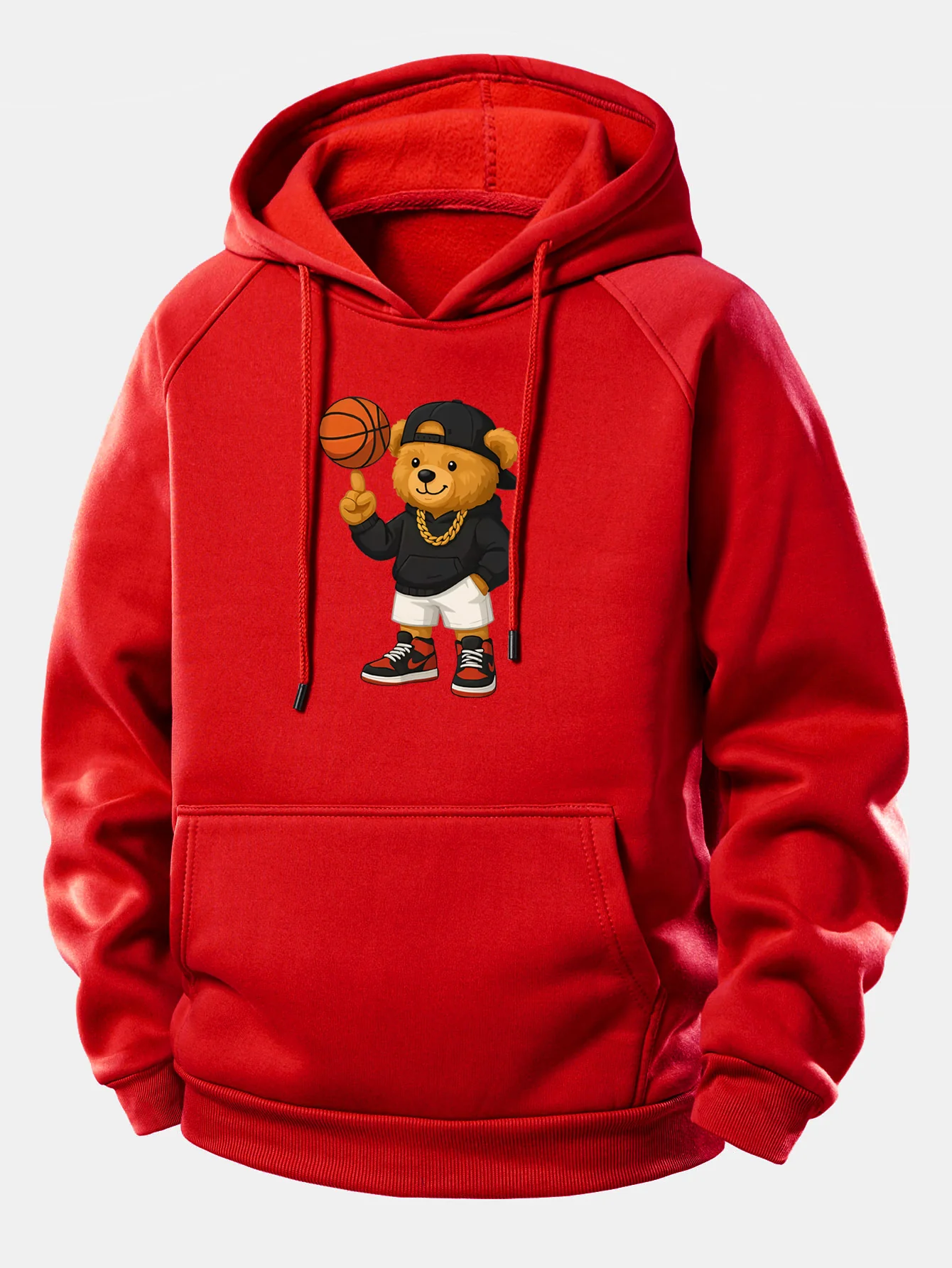 Basketball Bear Print Drawstring Hoodie - Image 11