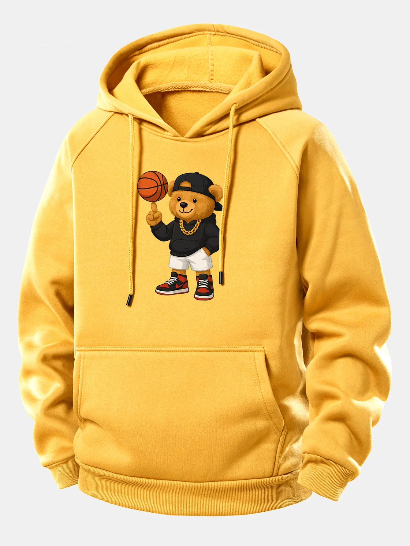 Basketball Bear Print Drawstring Hoodie - Image 2