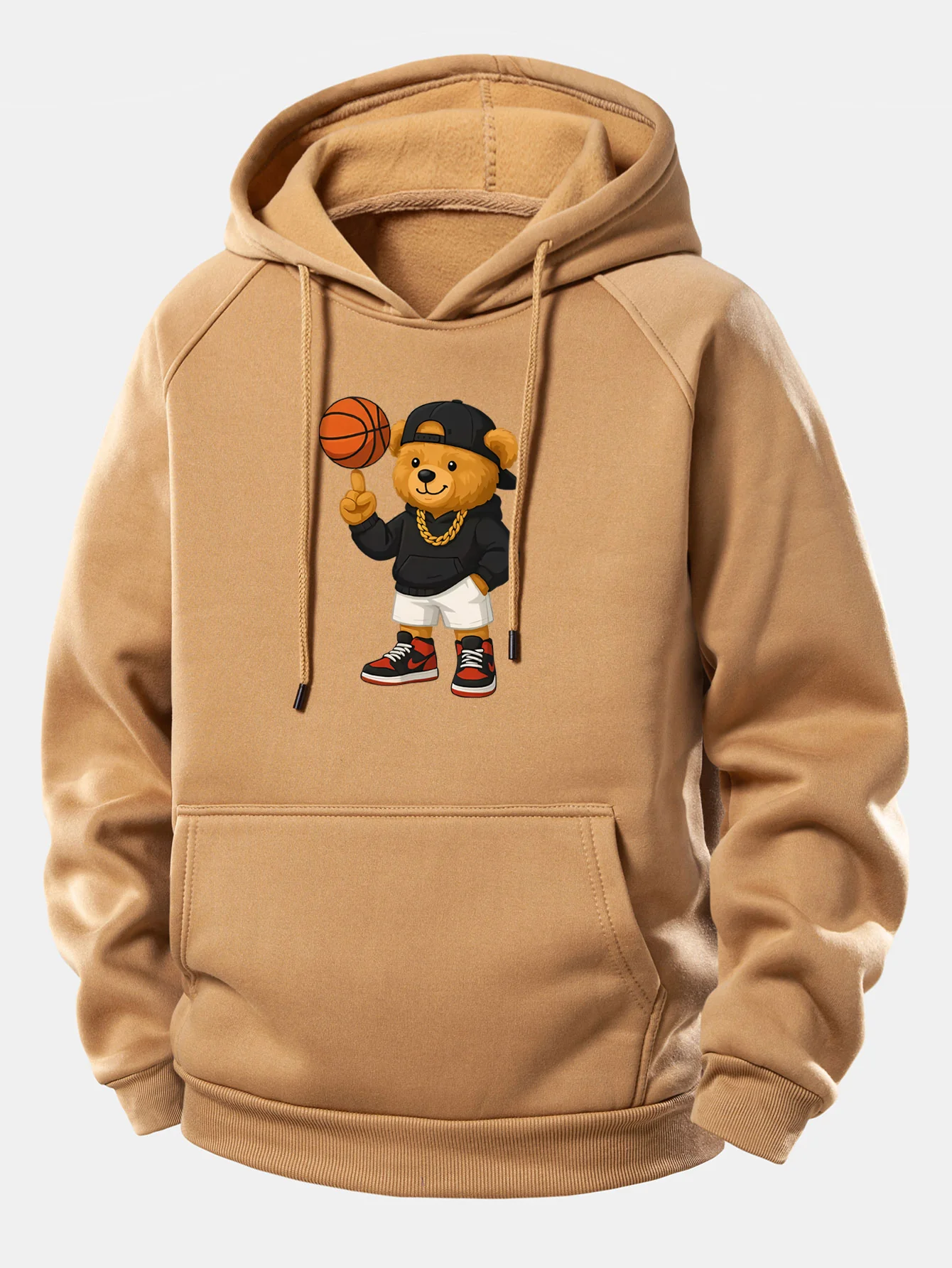 Basketball Bear Print Drawstring Hoodie - Image 3