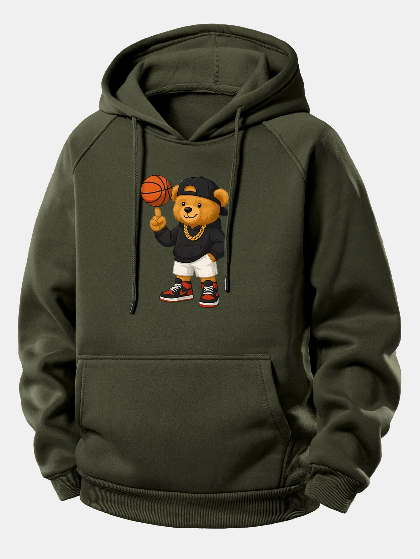 Basketball Bear Print Drawstring Hoodie - Image 4