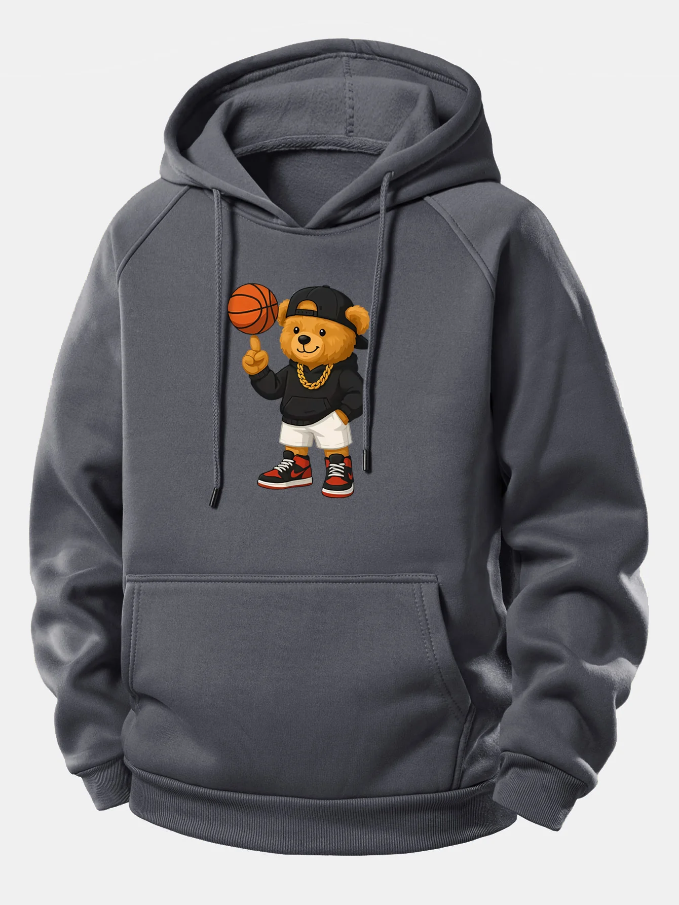 Basketball Bear Print Drawstring Hoodie - Image 8