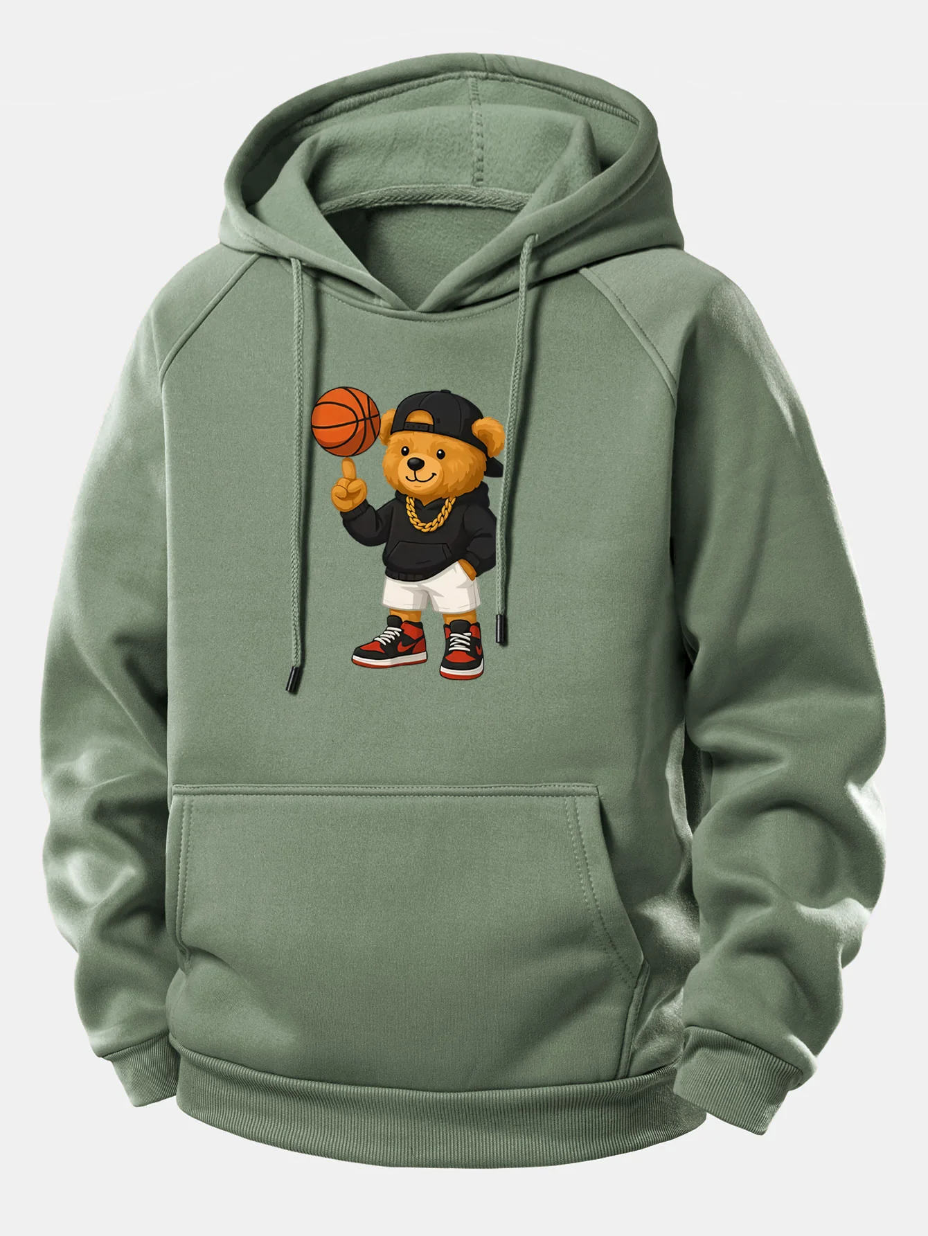 Basketball Bear Print Drawstring Hoodie - Image 9
