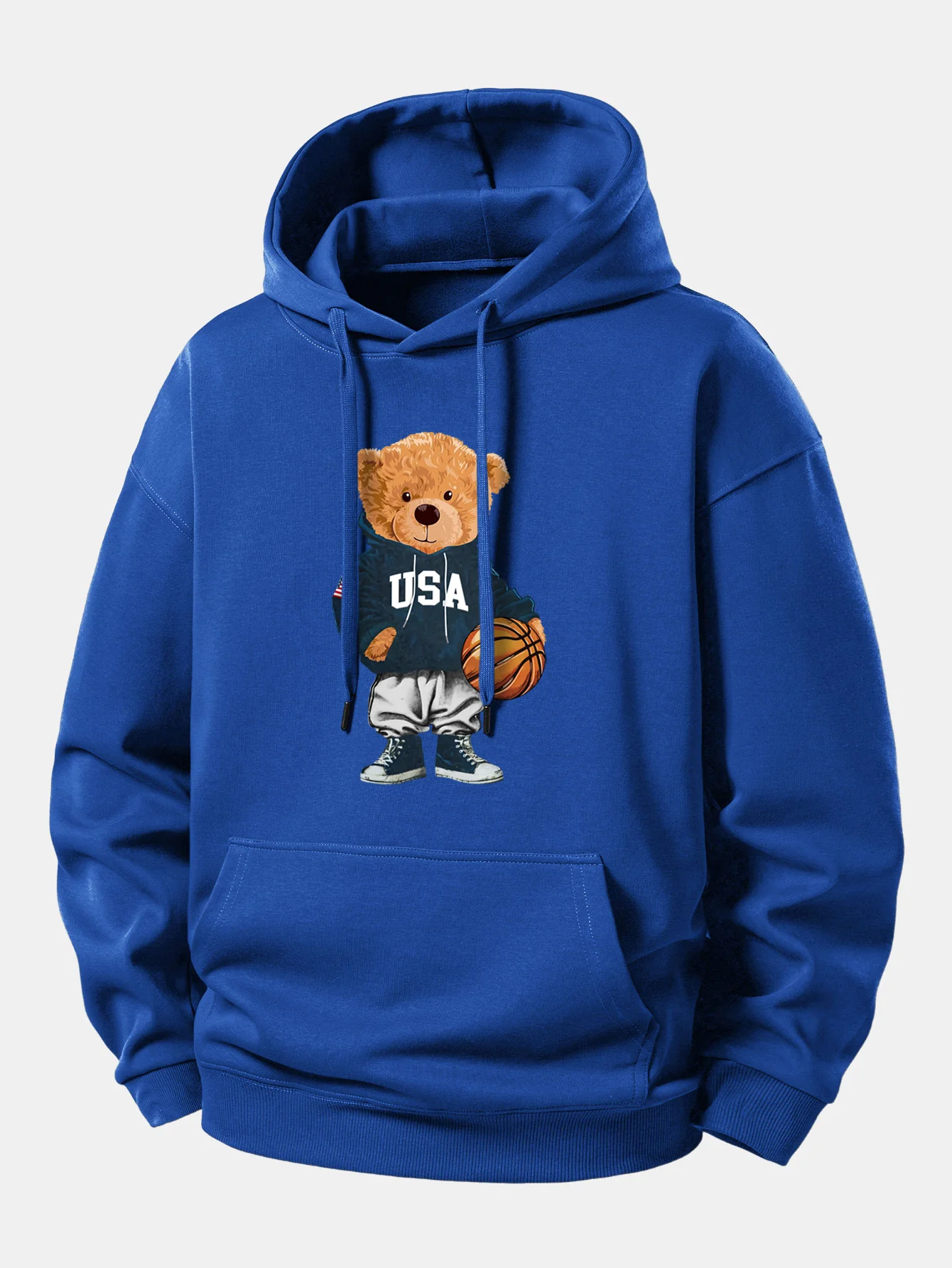 Basketball Bear Print Relax Fit Drawstring Hoodie - Image 10